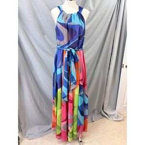Soft Surroundings Carnival Multi Color Abstract Mod Maxi Womens Dress M